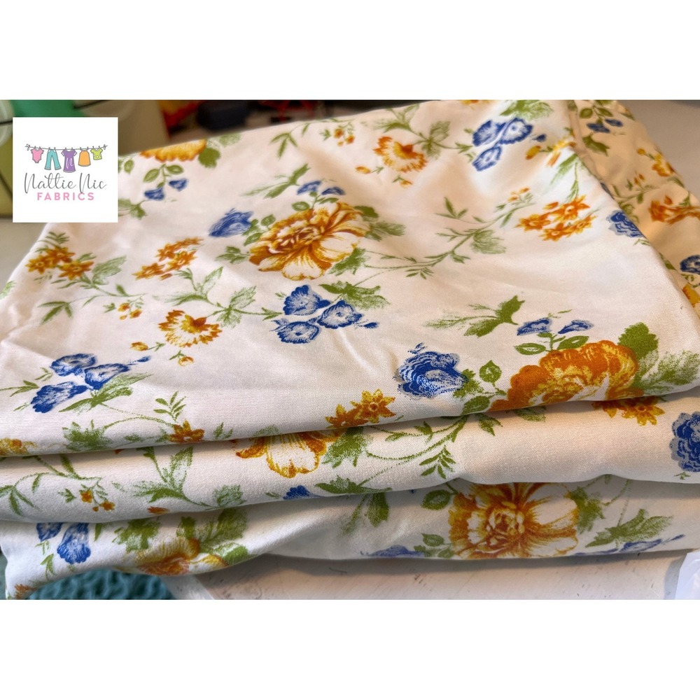 Vintage Floral Twin Sheet Set: Orange & Blue Flowers,‎ 1 Pillowcase